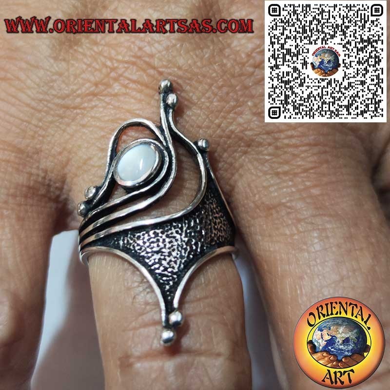 Bague Argent 925 Nacre | Design Sculptural Oxydé Style Art Nouveau