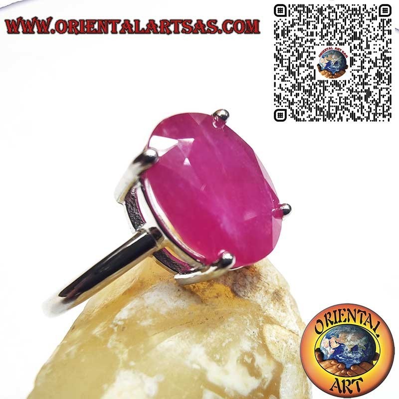 Silver 925 Oval Natural Ruby Ring - Classic Setting