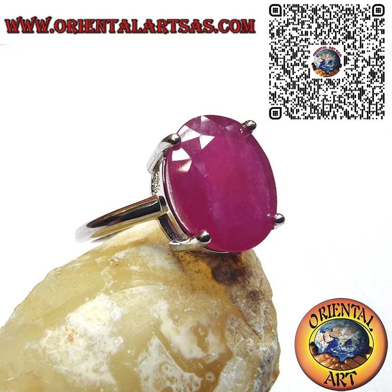 Silver 925 Oval Natural Ruby Ring - Classic Setting