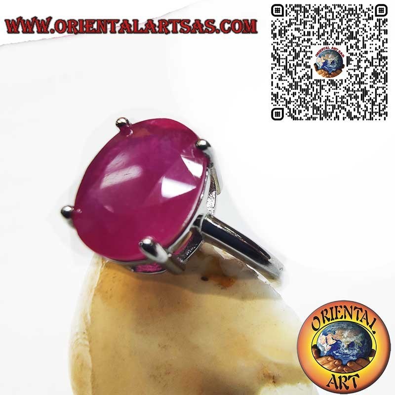 Anillo Plata 925 Rubí Natural Ovalado - Engaste Clásico