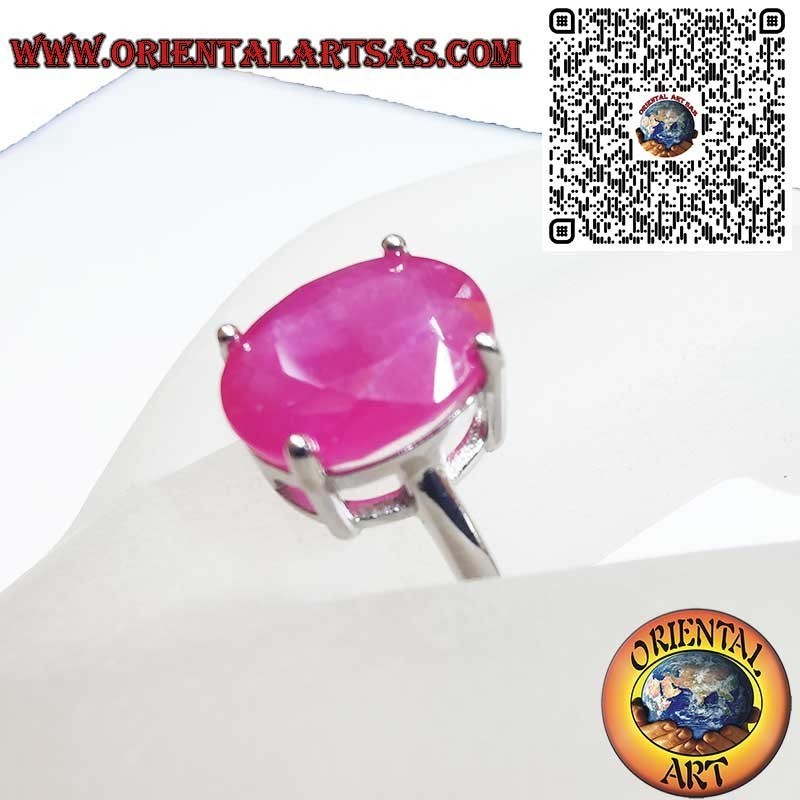 Anillo Plata 925 Rubí Natural Ovalado - Engaste Clásico