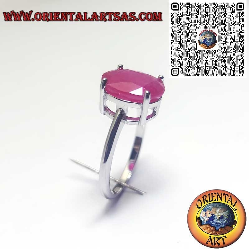 Anillo Plata 925 Rubí Natural Ovalado - Engaste Clásico