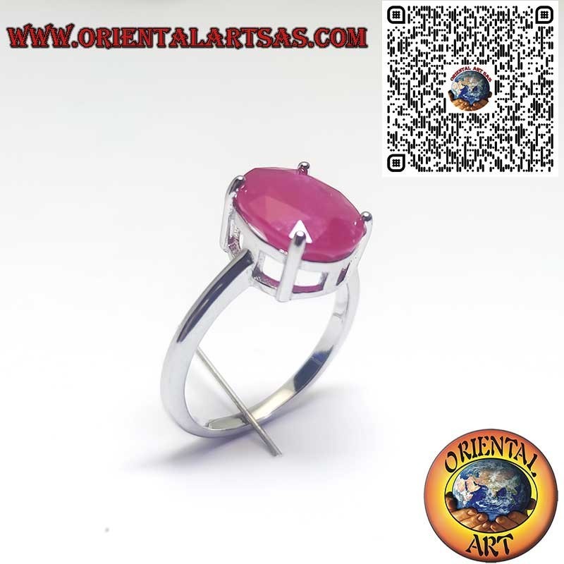 Bague Argent 925 Rubis Naturel Ovale - Monture Classique
