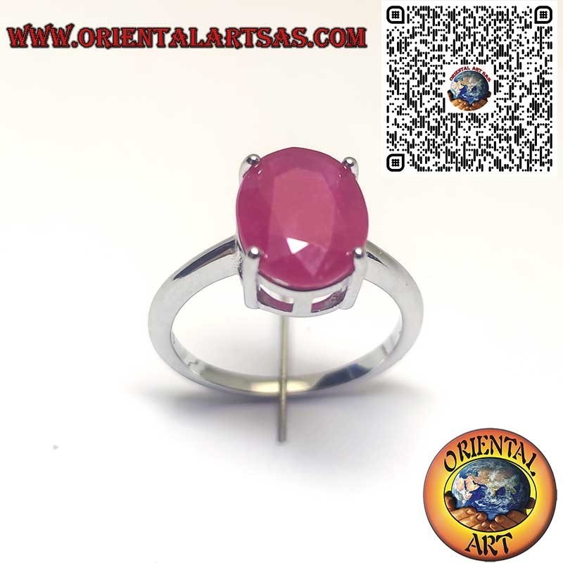 Anello Argento 925 Rubino Naturale Ovale - Montatura Classica