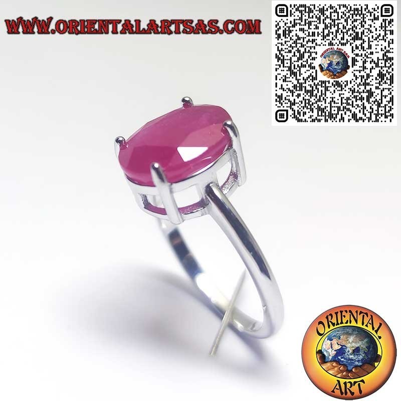 Anillo Plata 925 Rubí Natural Ovalado - Engaste Clásico