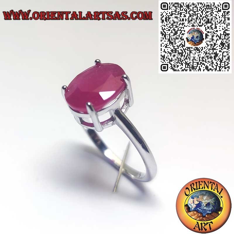 Silver 925 Oval Natural Ruby Ring - Classic Setting
