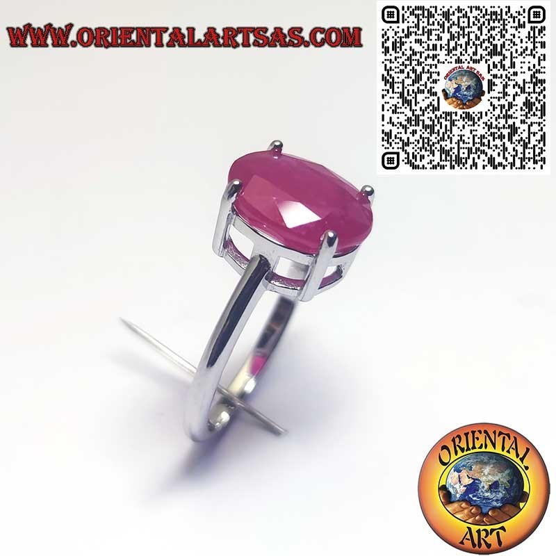 Anello Argento 925 Rubino Naturale Ovale - Montatura Classica