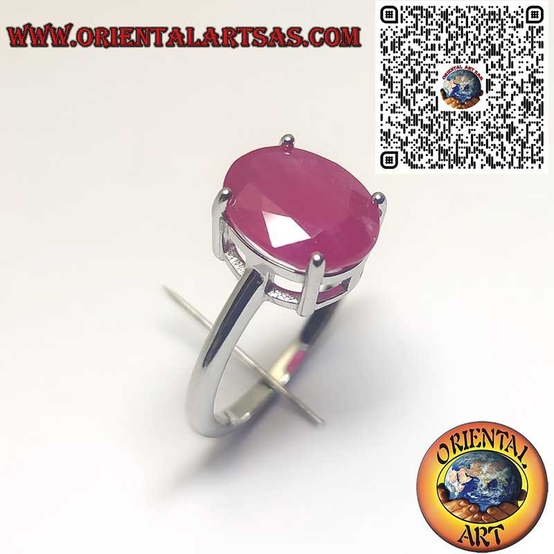 Bague Argent 925 Rubis Naturel Ovale - Monture Classique