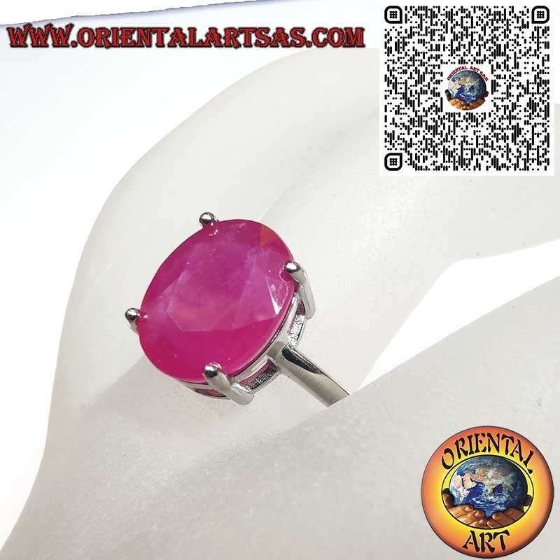 Anello Argento 925 Rubino Naturale Ovale - Montatura Classica