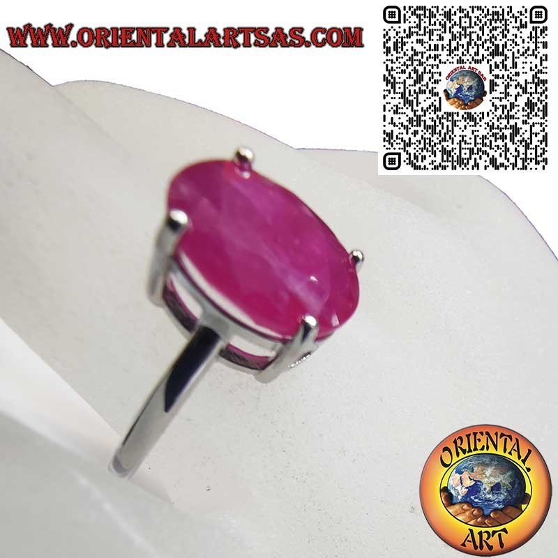 Bague Argent 925 Rubis Naturel Ovale - Monture Classique