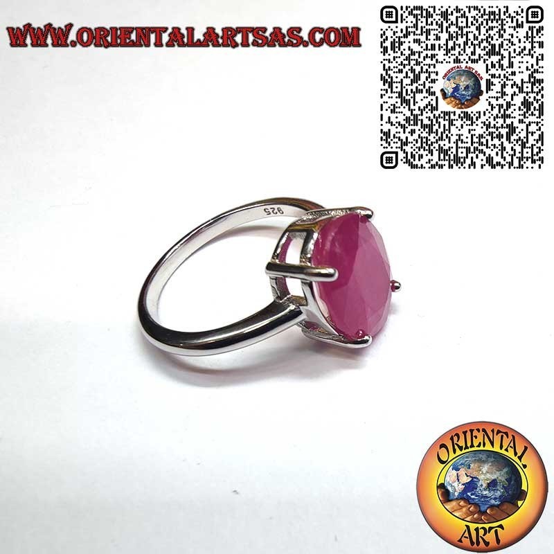 Silver 925 Oval Natural Ruby Ring - Classic Setting