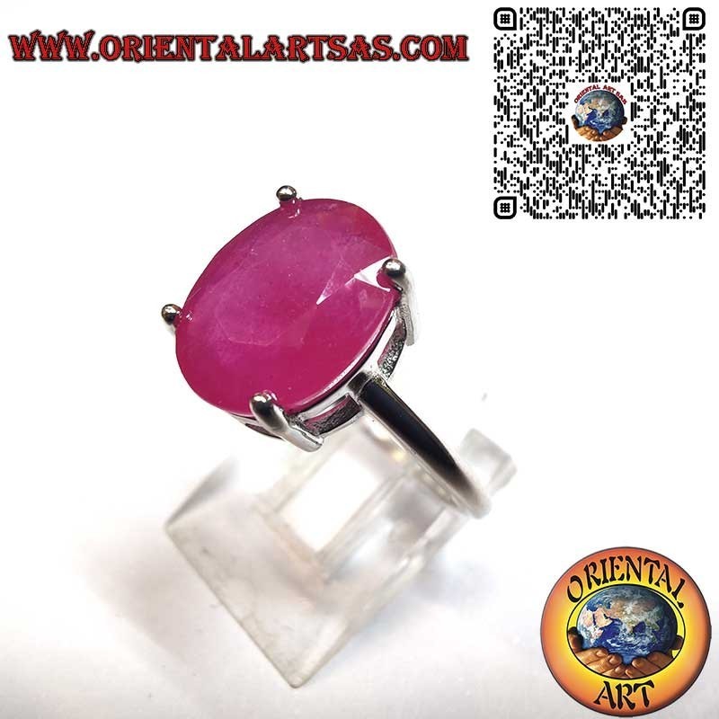 Anillo Plata 925 Rubí Natural Ovalado - Engaste Clásico