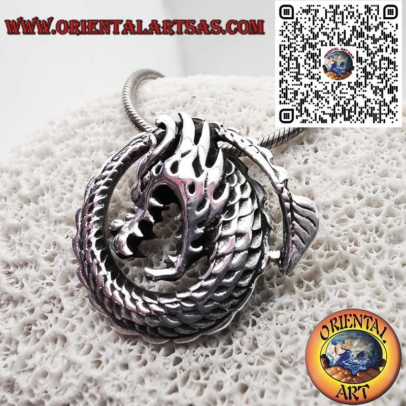 Spiral Dragon Silver 925 Pendant - Mythological Celtic Amulet