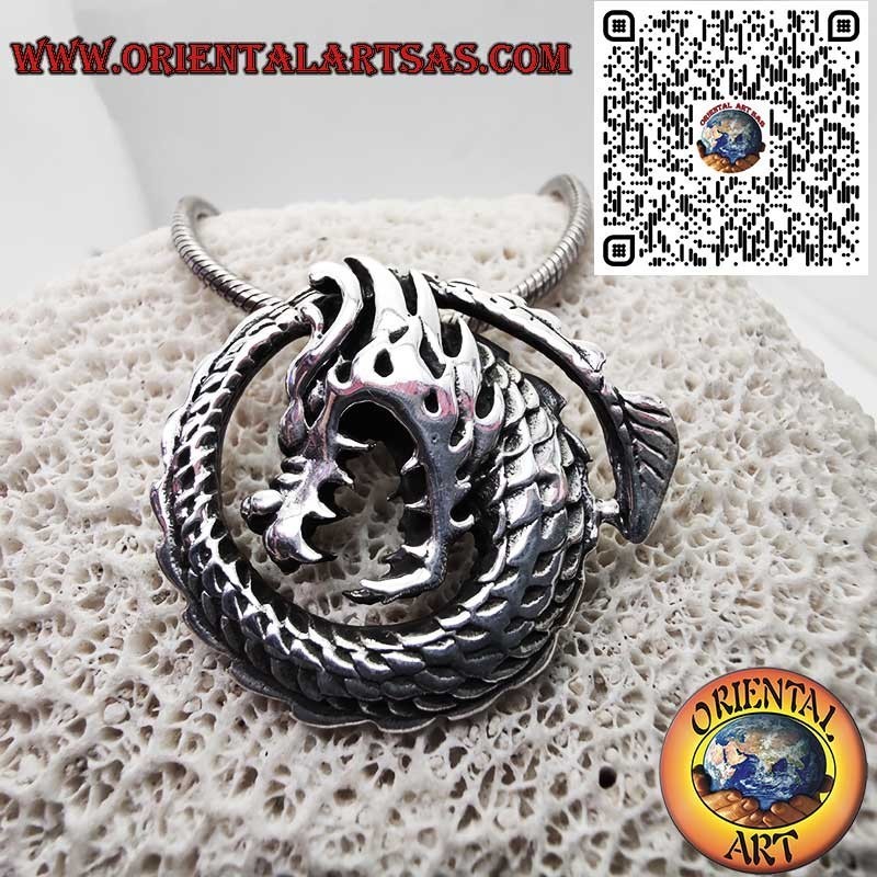 Pendentif Dragon Spirale Argent 925 - Amulette Celtique Mythologique