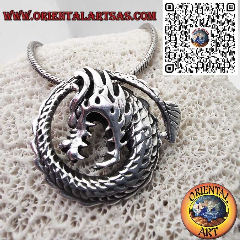 Spiral-Drachen Silber 925 Anhänger - Mythologisches Keltisches Amulett