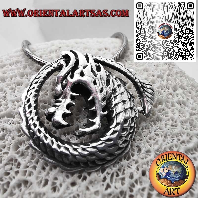 Pendentif Dragon Spirale Argent 925 - Amulette Celtique Mythologique
