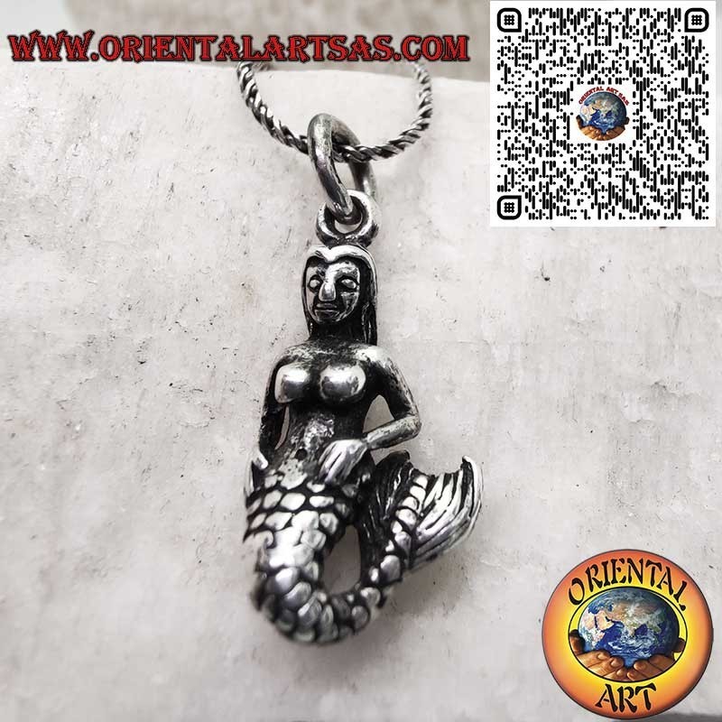 3D Meerjungfrauen Silber 925 Anhänger - Meeresmythologie Schmuck