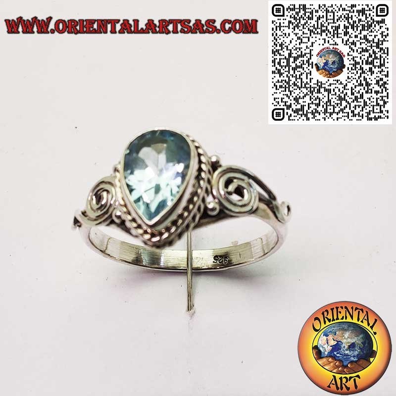 Bague Topaze Naturelle Goutte Argent 925 - Spirale Symbolique