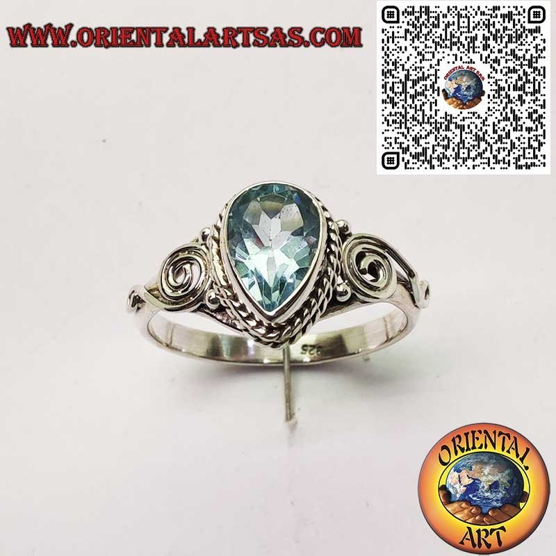 Bague Topaze Naturelle Goutte Argent 925 - Spirale Symbolique