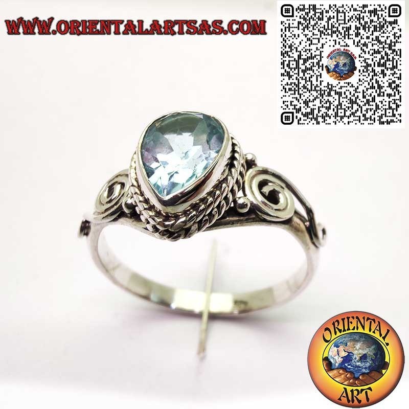 Anello Topazio Naturale Goccia Argento 925 - Spirale Simbolica