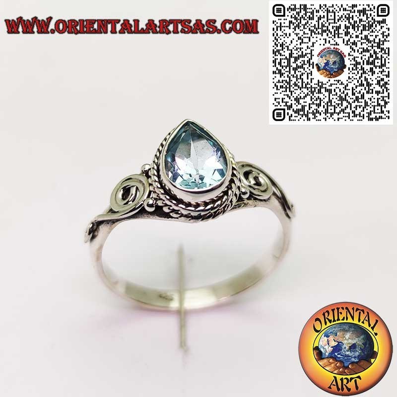 Bague Topaze Naturelle Goutte Argent 925 - Spirale Symbolique