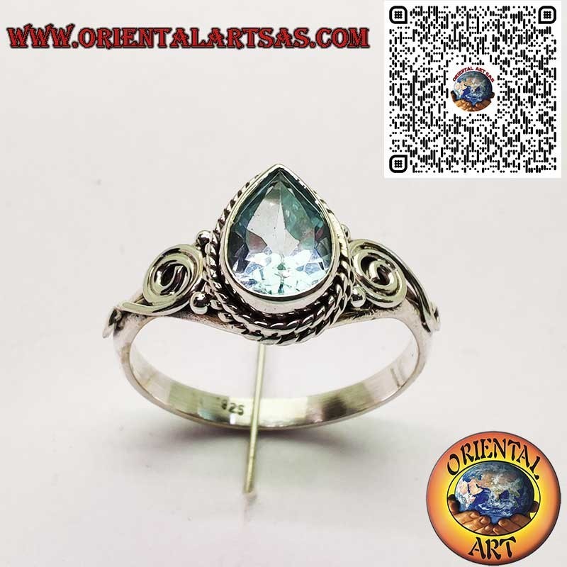 Anillo Topacio Natural Gota Plata 925 - Espiral Simbólica