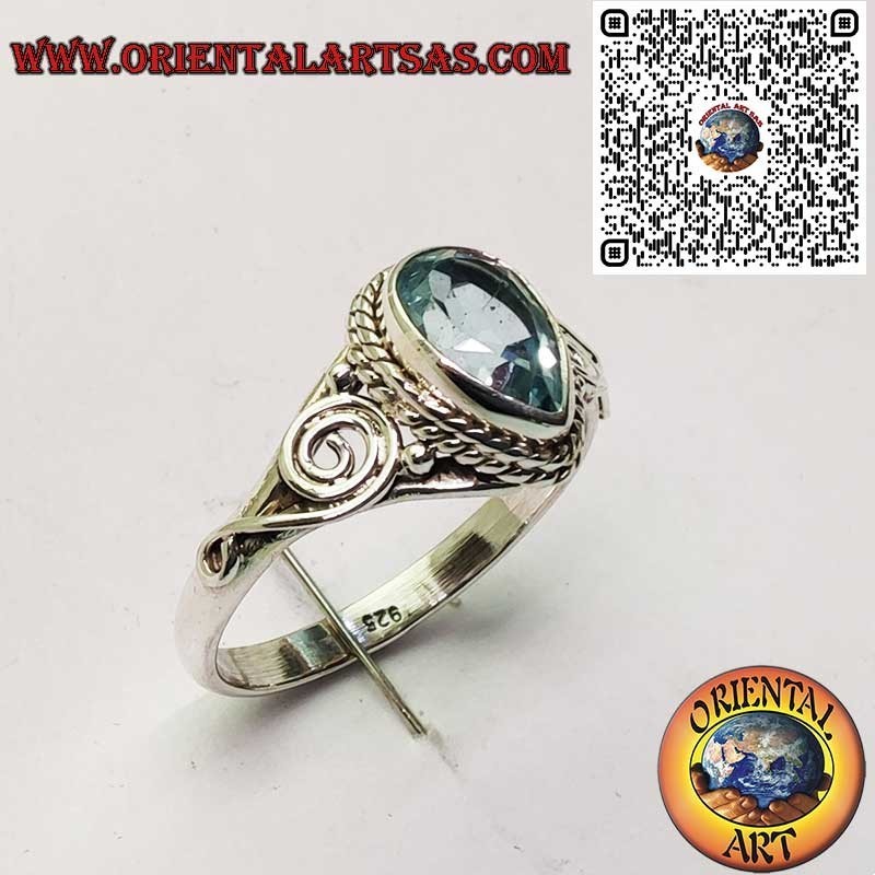 Natural Topaz Pear Silver 925 Ring - Symbolic Spiral
