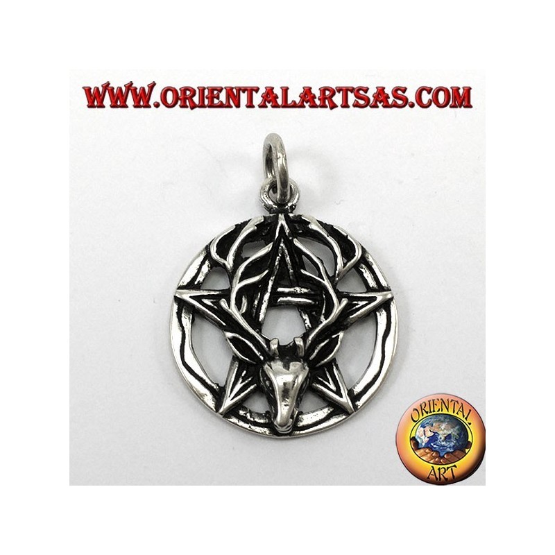 Anhänger in silber, pentacle mit Hirschkopf
