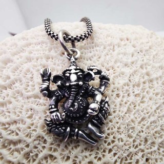 Ciondolo Ganesh (Ganescha) in Argento 925 Brunito - Dio del Successo e Saggezza