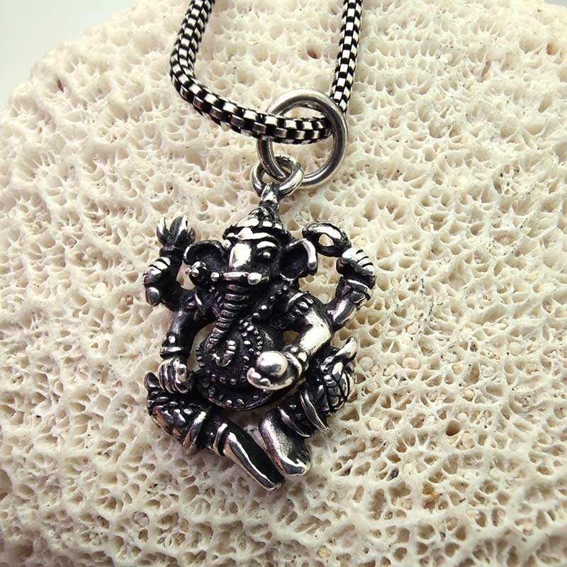 Ganesha Burnished Silver 925 Pendant - Amulet of Success and Obstacles
