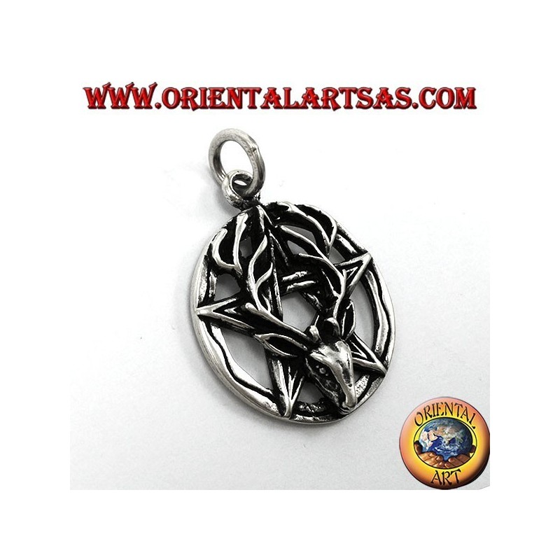 Anhänger in silber, pentacle mit Hirschkopf