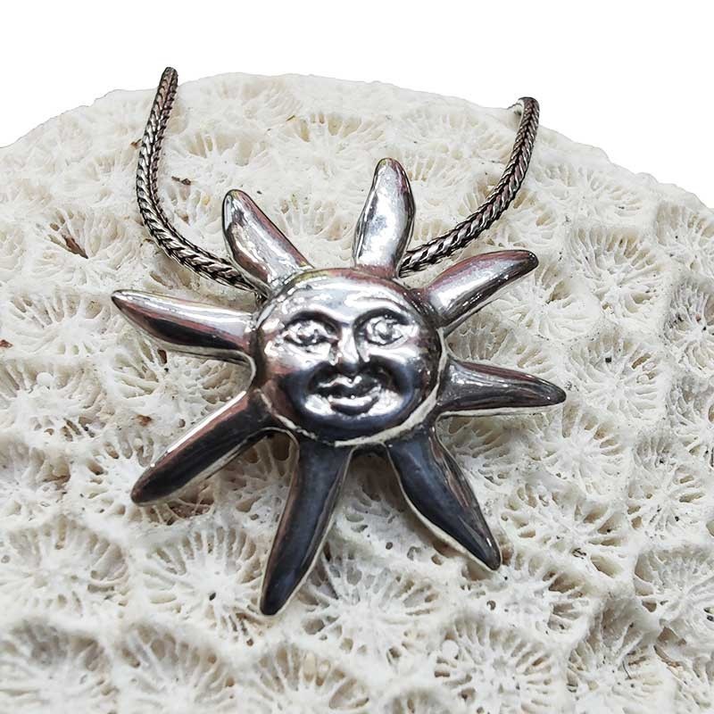 Sun Face Smooth Silver 925 Pendant - Energy and Joy