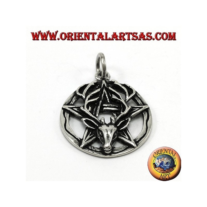 Pendentif en argent, pentacle avec tête de cerf