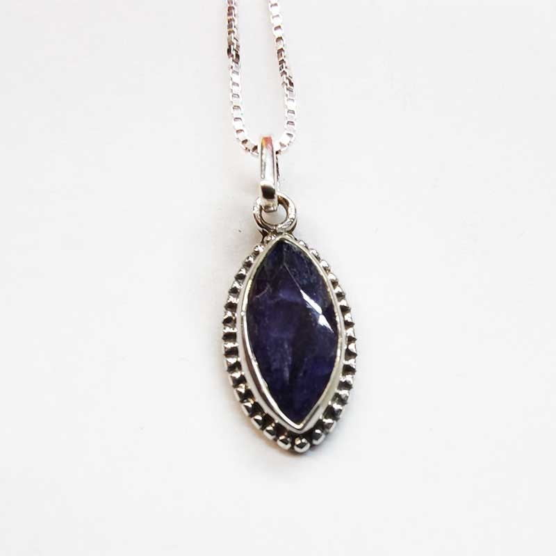 Natural Marquise Sapphire Silver 925 Pendant - Braided Border