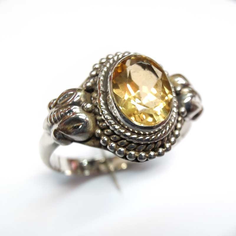 Bague Argent 925 Topaze Jaune Naturelle Ovale - Bordure à Sphère