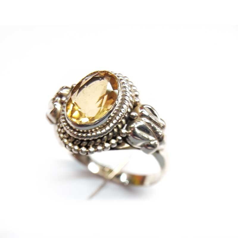 Bague Argent 925 Topaze Jaune Naturelle Ovale - Bordure à Sphère