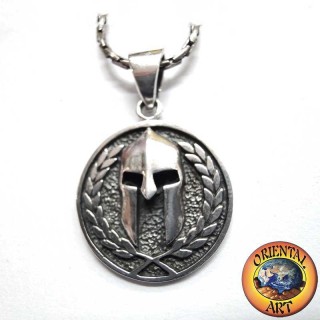 Ciondolo Medaglia in Argento 925 Elmo Spartano e Alloro - Simbolo di Gloria