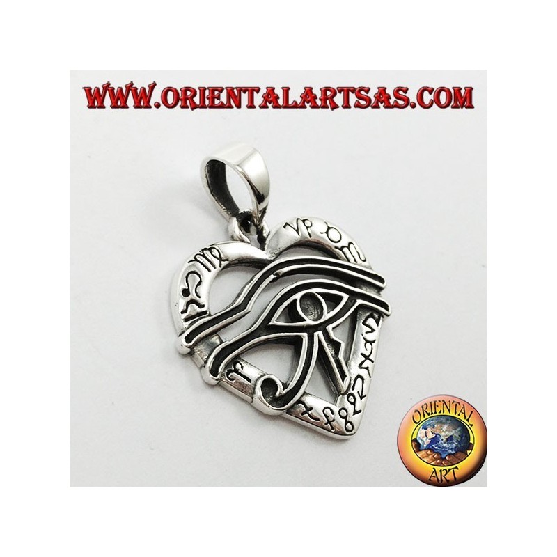 Ciondolo in argento, occhio di Horus sul cuore  il simbolo amore e della prosperità