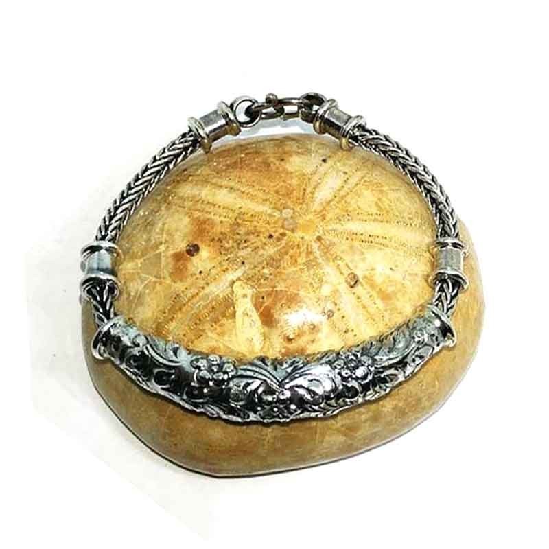 Floral Silver Snake Bracelet - Handcrafted Jewelry