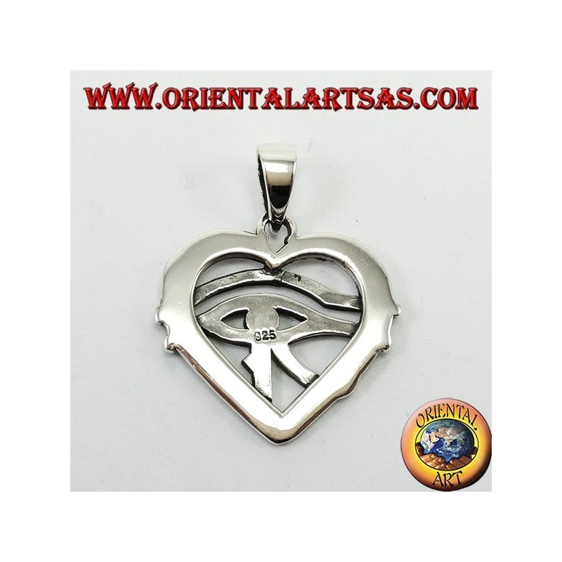 Silber Anhänger, Horus Auge auf das Herz symbolisiert Liebe und Wohlstand