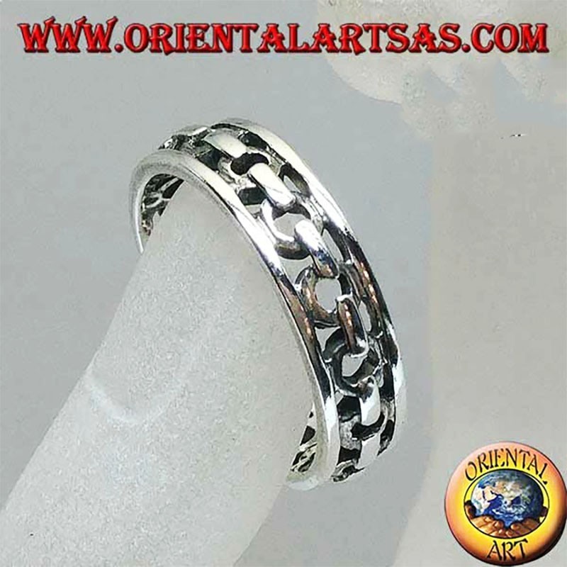 925 Sterling Silver Openwork Chain Band Ring | Oriental Art