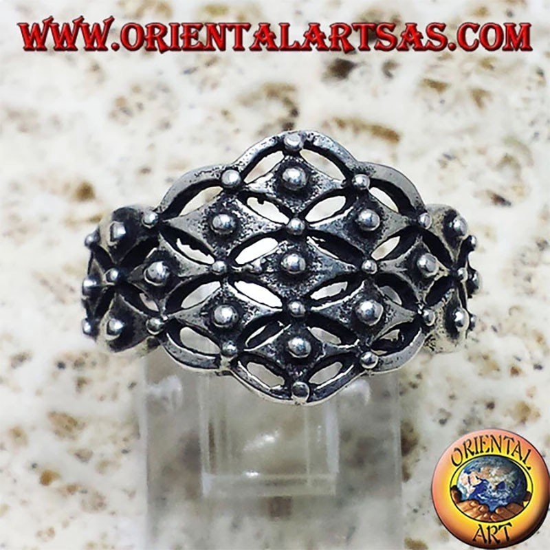 925 sterling silver Sardinian ring featuring the signature honeycomb design and oxidized finish.