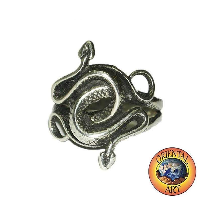 Bague Deux Cobras Entrelacés Argent 925 - Bijou Homme Serpent