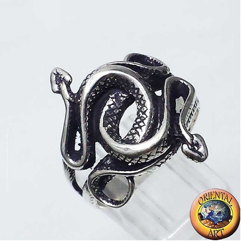Bague Deux Cobras Entrelacés Argent 925 - Bijou Homme Serpent