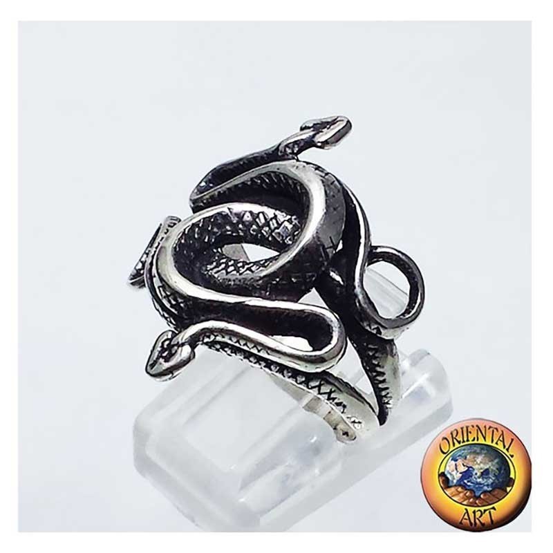 Bague Deux Cobras Entrelacés Argent 925 - Bijou Homme Serpent