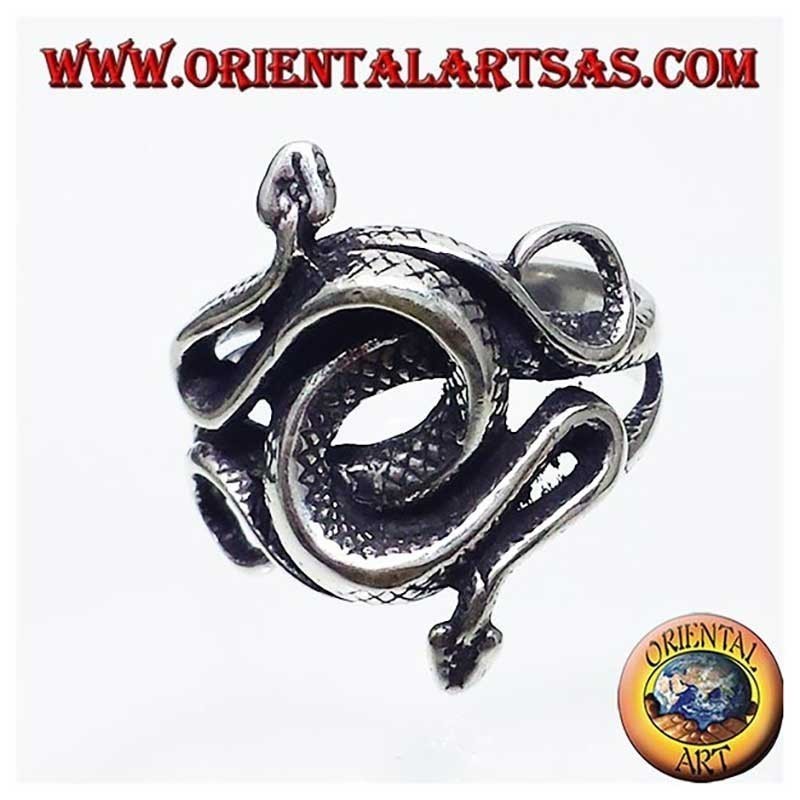 Anello Due Cobra Attorcigliati Argento 925 - Gioiello Uomo Serpente