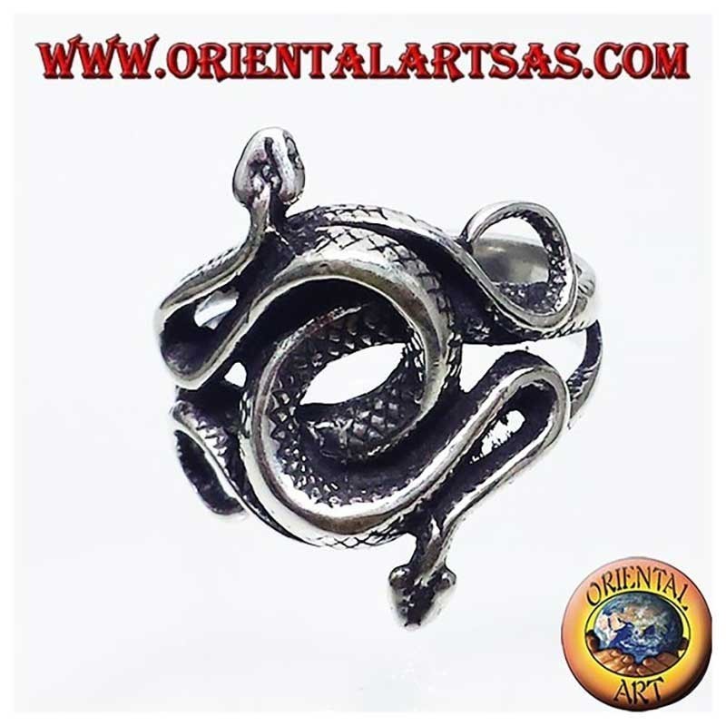 Two Twisted Cobras Ring 925 Sterling Silver - Snake Men's Jewelry