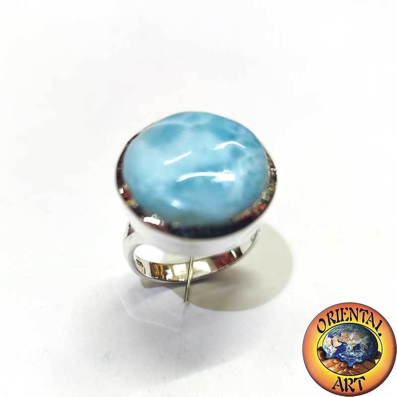 Larimar Ring Rund 20mm 925 Silber | Exklusives Unikat