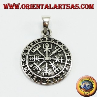 Colgante de Plata, Aegishjalmur y Vegvisir con Runas Celtas (Pequeñas)