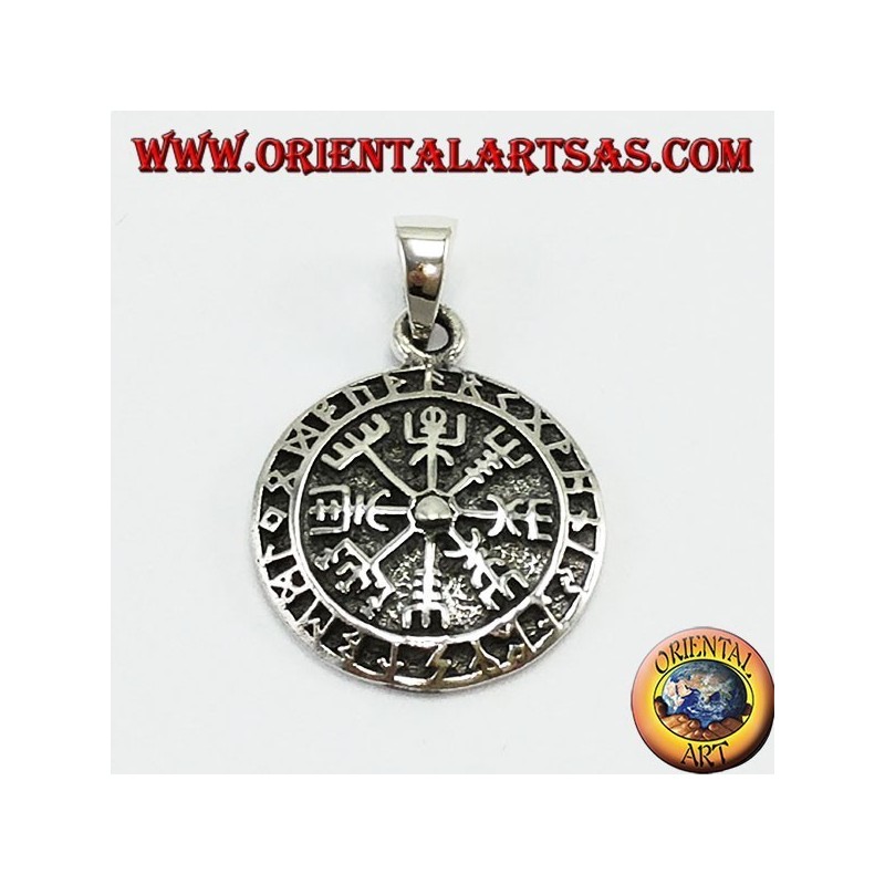 Colgante de Plata, Aegishjalmur y Vegvisir con Runas Celtas (Pequeñas)